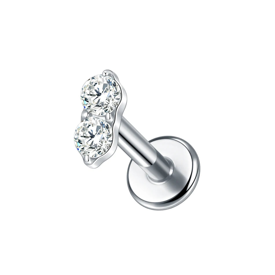 1pc Titanium White Green Zircon Stud Earring for Women Flat Back Helix Tragus Labret Piercing Body Jewelry