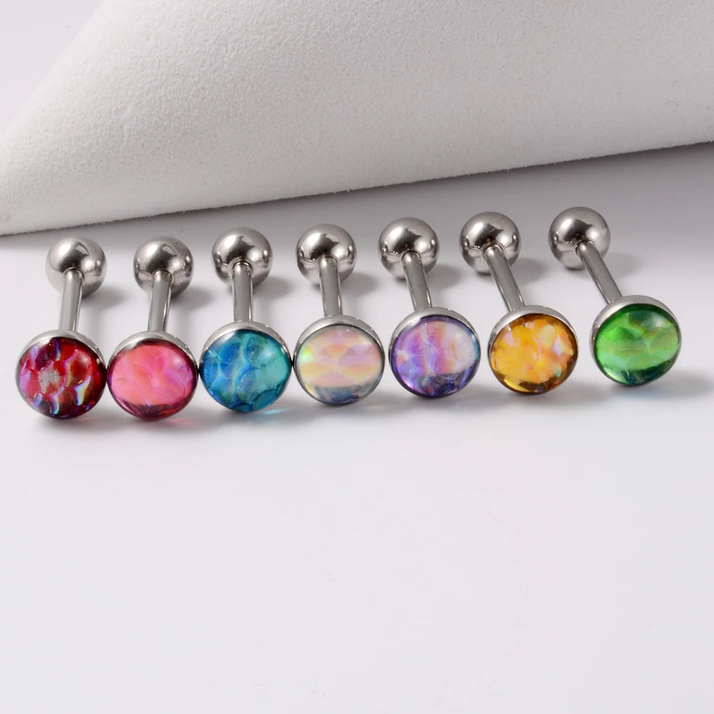 1PC 14G Tongue Rings Surgical Steel Tongue Piercing Jewelry for Women Men Fish Scales Ball Tongue Ring Barbell Piercing