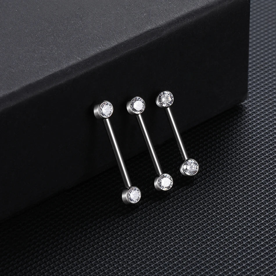 1/2Pcs Titanium Nipple Piercing Jewelry CZ Bezel Tongue Nipple Bars Piercing for Breasts Sexy Piercing Mamilo for Women 12-20mm