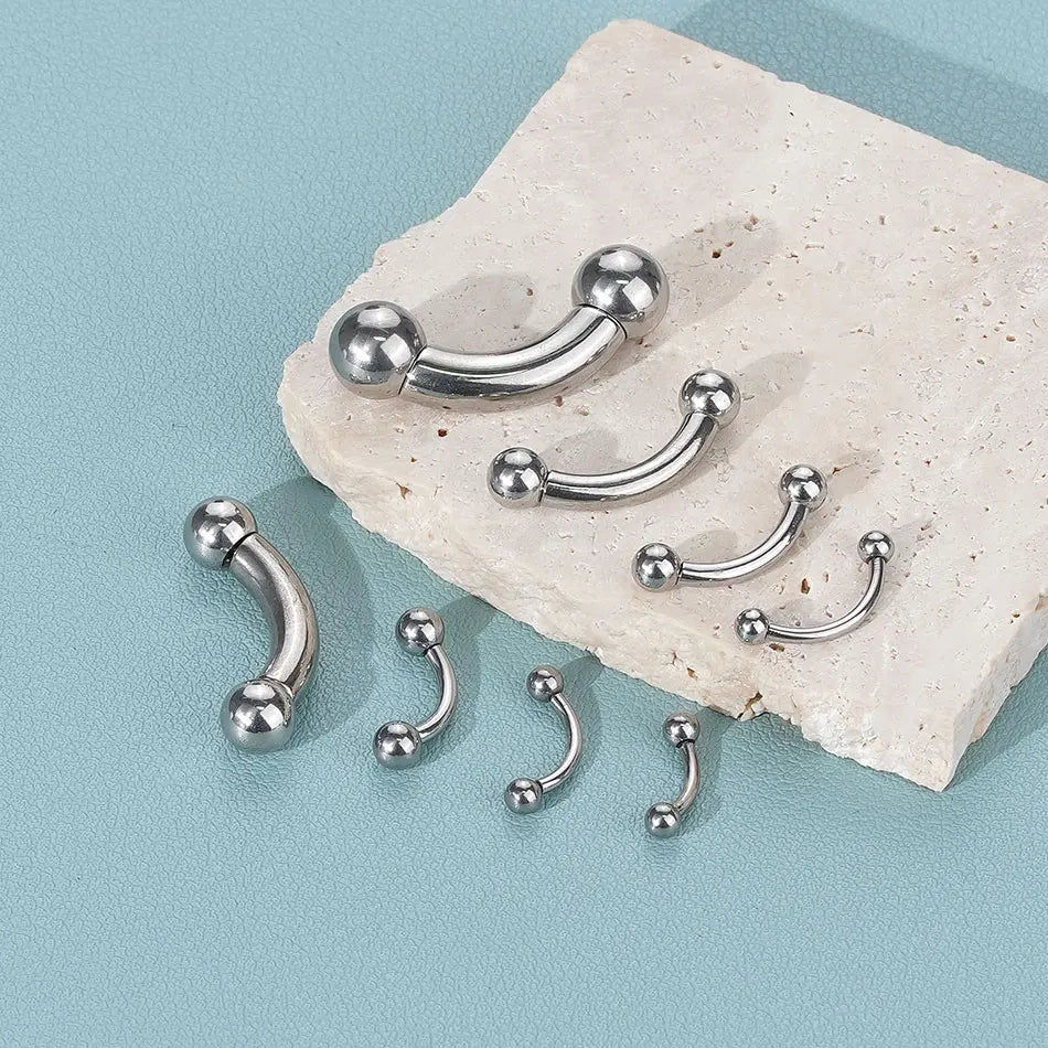 1/5PCS Steel Curved Barbell Banana Large Size 16G-00G Eyebrow Cartilage Tragus Piercing Earring Lip Stud Tongue Jewelry for Men