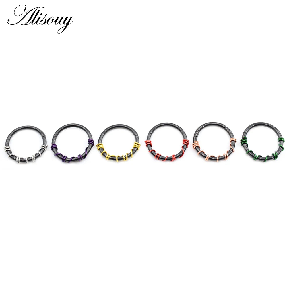 Alisouy 1PC Stainless Steel Twist Wire Hinged Clicker Nose Hoop Rings Ear Cartilage Tragus Daith Septum Body Piercing Jewelry