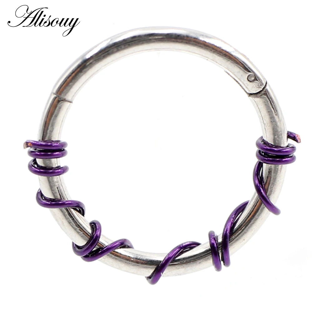 Alisouy 1PC Stainless Steel Twist Wire Hinged Clicker Nose Hoop Rings Ear Cartilage Tragus Daith Septum Body Piercing Jewelry