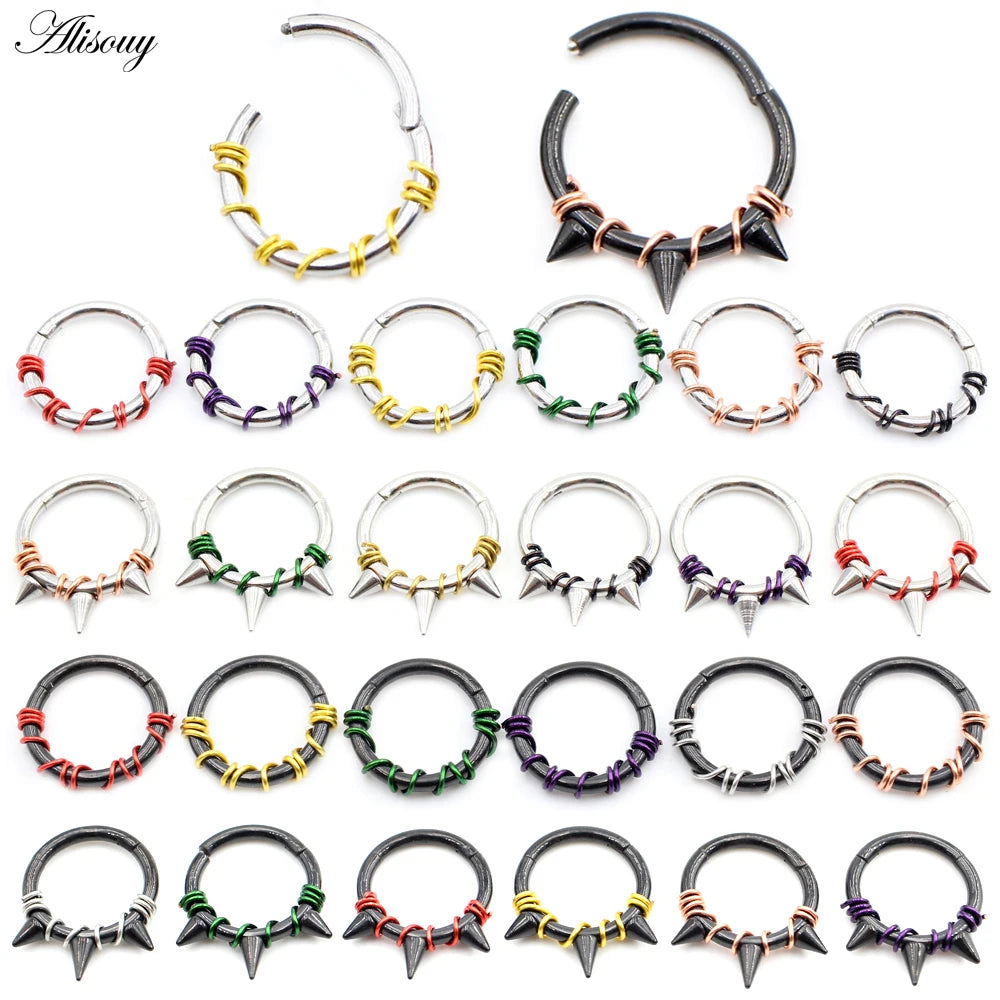 Alisouy 1PC Stainless Steel Twist Wire Hinged Clicker Nose Hoop Rings Ear Cartilage Tragus Daith Septum Body Piercing Jewelry