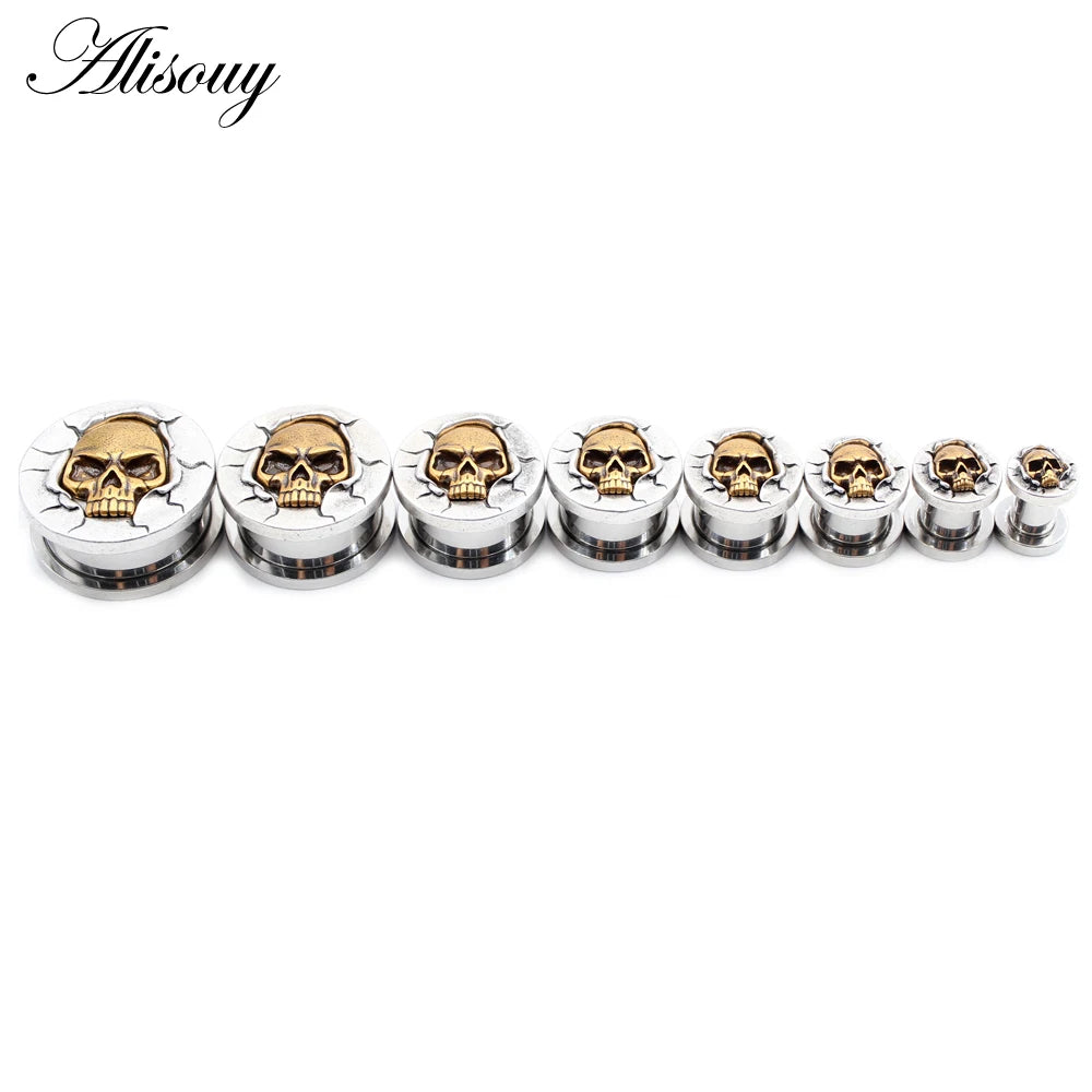 2PCS Stainless Steel Star Moon Sun Skull Cat Butterfly Ear Gauges Tunnels Plugs Expander Stretcher Piercing Body Jewelry