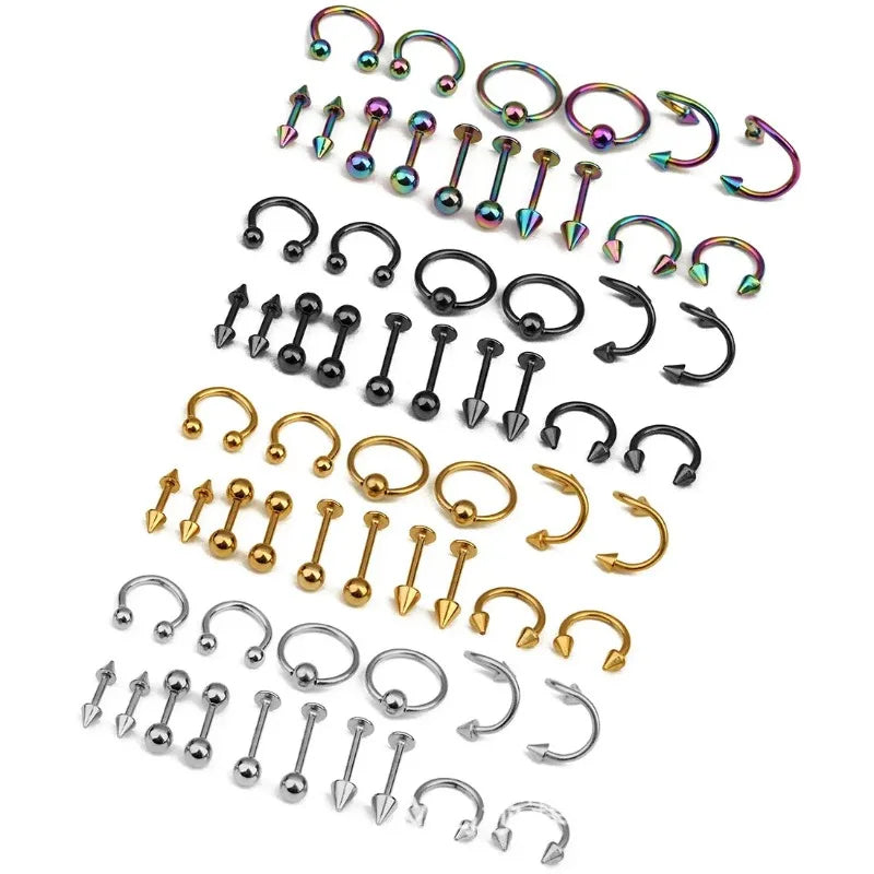 Versatile Stainless Steel Body Jewelry Set - Eyebrow, Nose, Lip, Tongue Rings