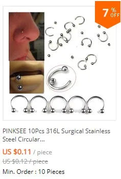 10Pcs Tongue Nipple Rings Ear Plug Rings Bars Barbell Punk Style Body Piercing Jewelry