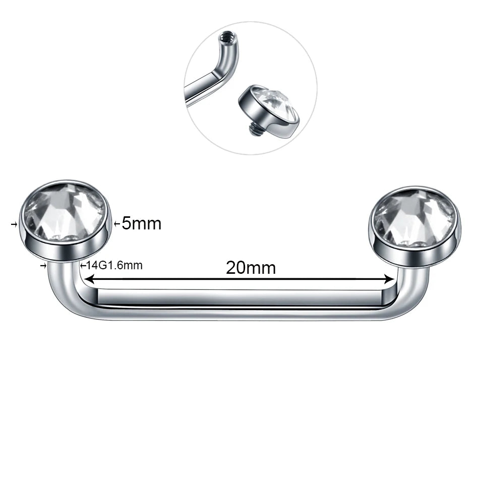 1PC Titanium 16G 14G External&Internal Thread Surface Bar Industrial Barbell CZ Micro Dermal Anchors Ring Piercings Sexy Jewelry