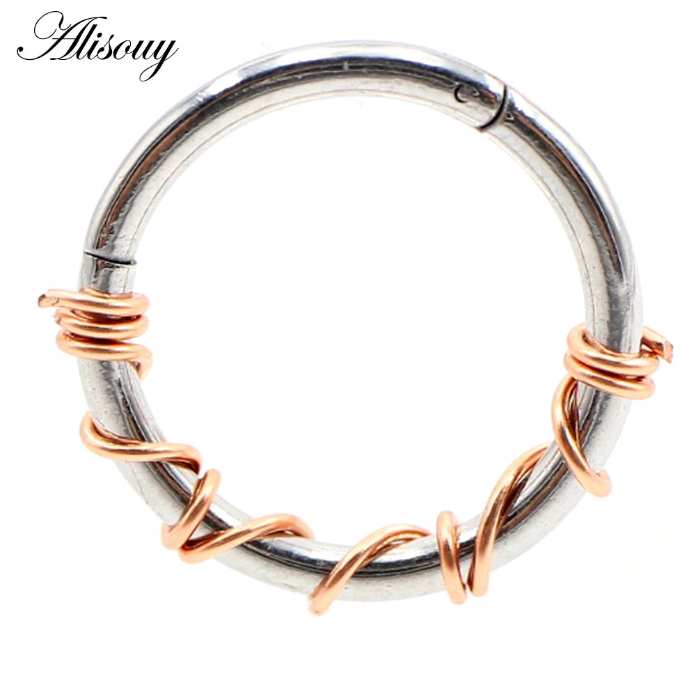 Alisouy 1PC Stainless Steel Twist Wire Hinged Clicker Nose Hoop Rings Ear Cartilage Tragus Daith Septum Body Piercing Jewelry