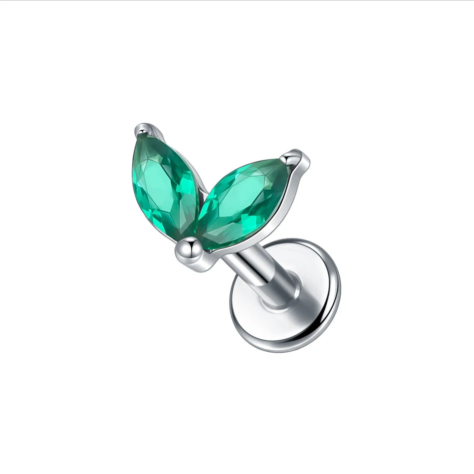 1pc Titanium White Green Zircon Stud Earring for Women Flat Back Helix Tragus Labret Piercing Body Jewelry