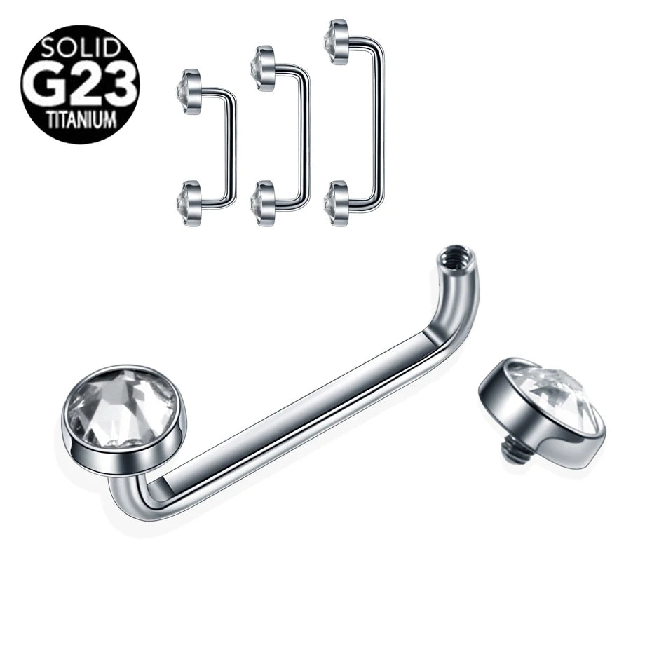 1PC Titanium 16G 14G External&Internal Thread Surface Bar Industrial Barbell CZ Micro Dermal Anchors Ring Piercings Sexy Jewelry