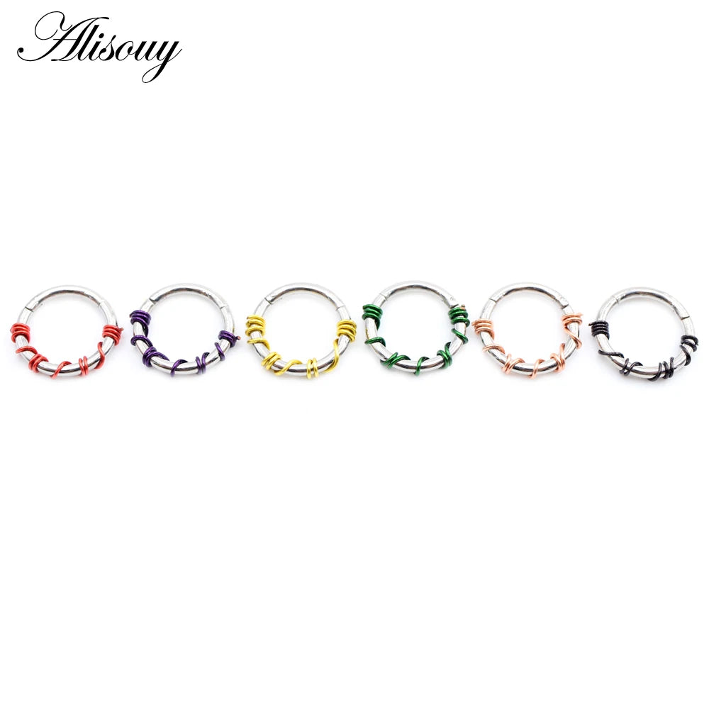 Alisouy 1PC Stainless Steel Twist Wire Hinged Clicker Nose Hoop Rings Ear Cartilage Tragus Daith Septum Body Piercing Jewelry