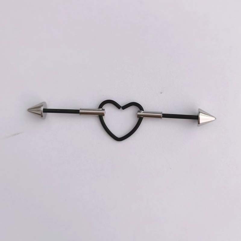 1PC New Stainless Steel Industrial Piercing Contrasting Colors Design Movable Adjustable Industrial Bar Heart Ear Piercing 16G