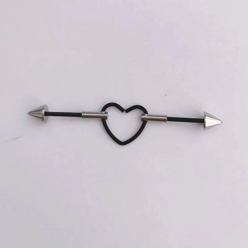 1PC New Stainless Steel Industrial Piercing Contrasting Colors Design Movable Adjustable Industrial Bar Heart Ear Piercing 16G