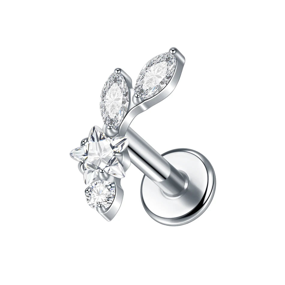 1PC Titanium Ear Cartilage Piercings Flat Back Stud Earring Internal Thread Butterfly Cross CZ Helix Tragus Piercing Jewelry 16G