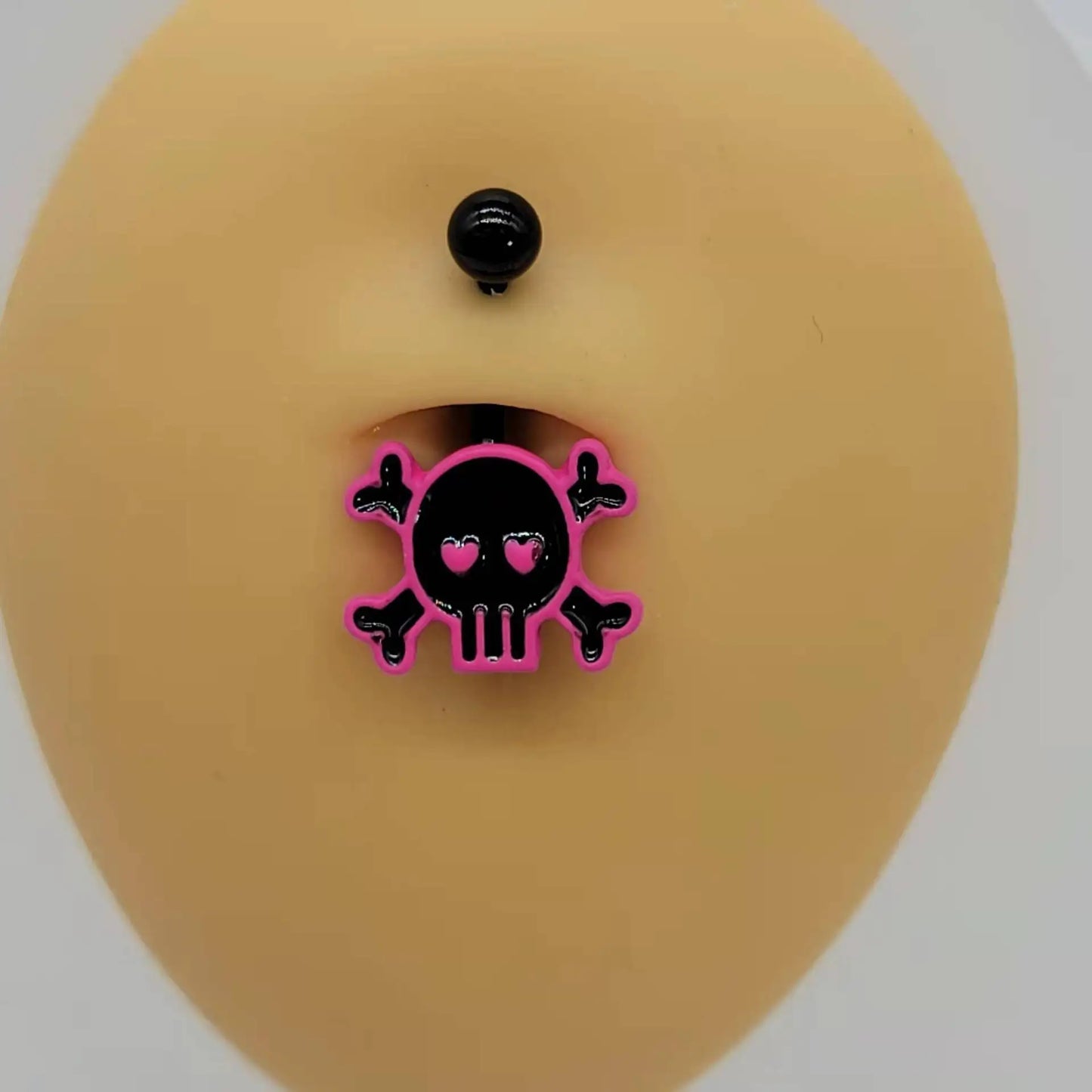 Stylish Stainless Steel Belly Button Ring with Pink Rose Skull Design