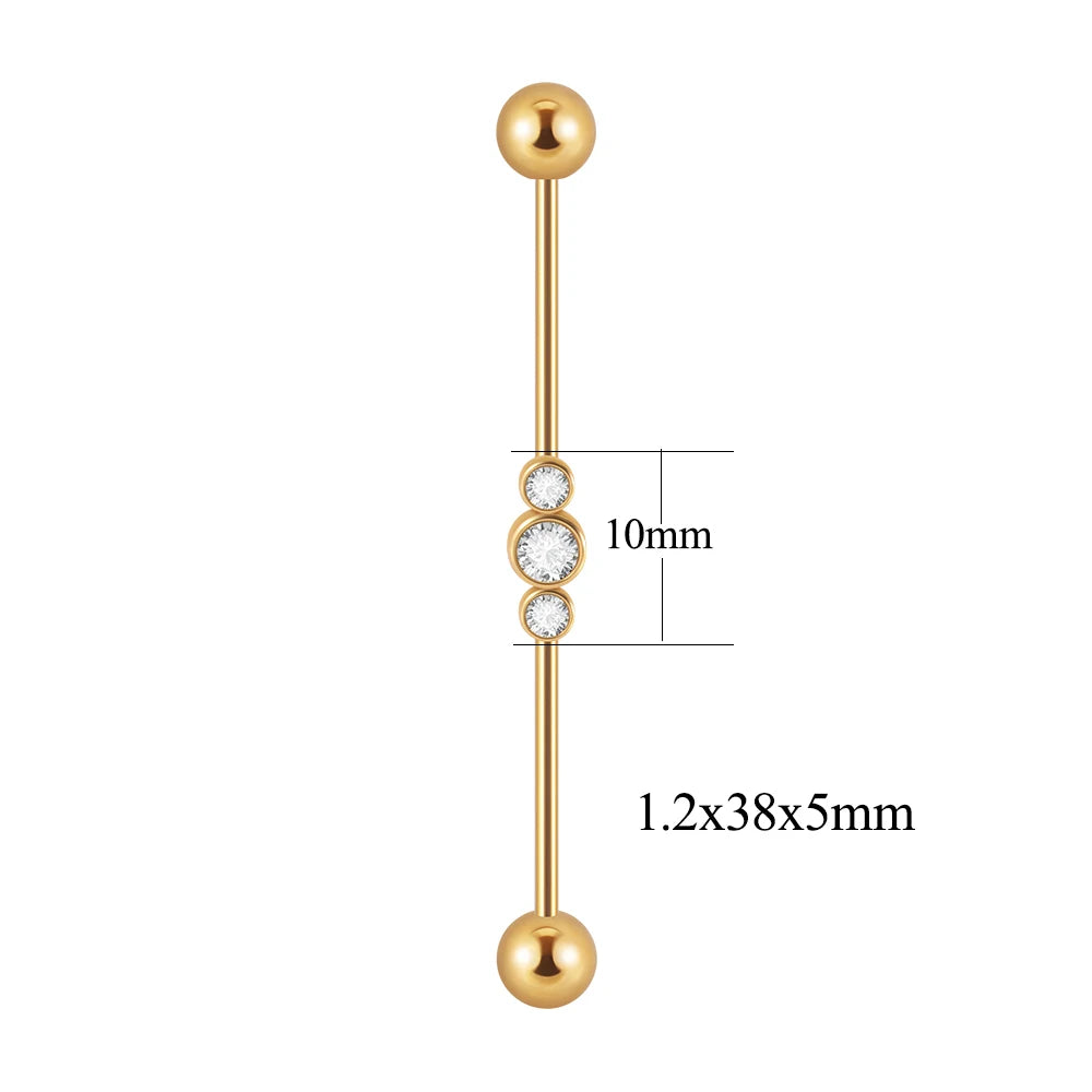 1PC Stainless Steel Industrial Barbell Long Bridge Micro Insert Zircon Earring Transversal Women Ear Piercing Jewelry 16G