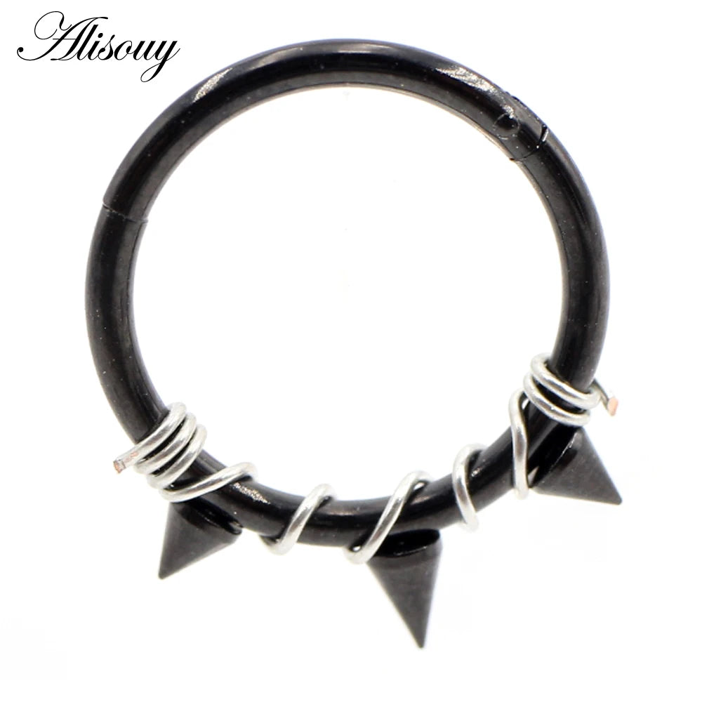 Alisouy 1PC Stainless Steel Twist Wire Hinged Clicker Nose Hoop Rings Ear Cartilage Tragus Daith Septum Body Piercing Jewelry