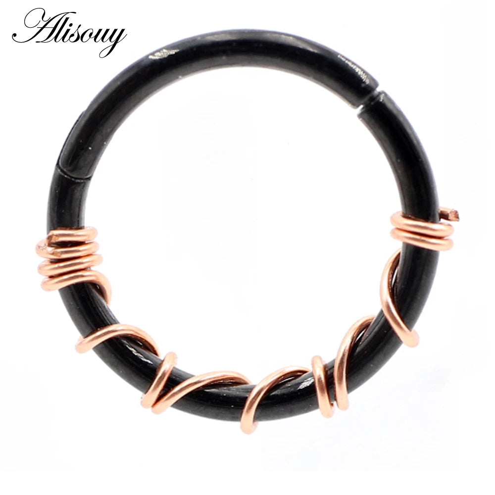 Alisouy 1PC Stainless Steel Twist Wire Hinged Clicker Nose Hoop Rings Ear Cartilage Tragus Daith Septum Body Piercing Jewelry