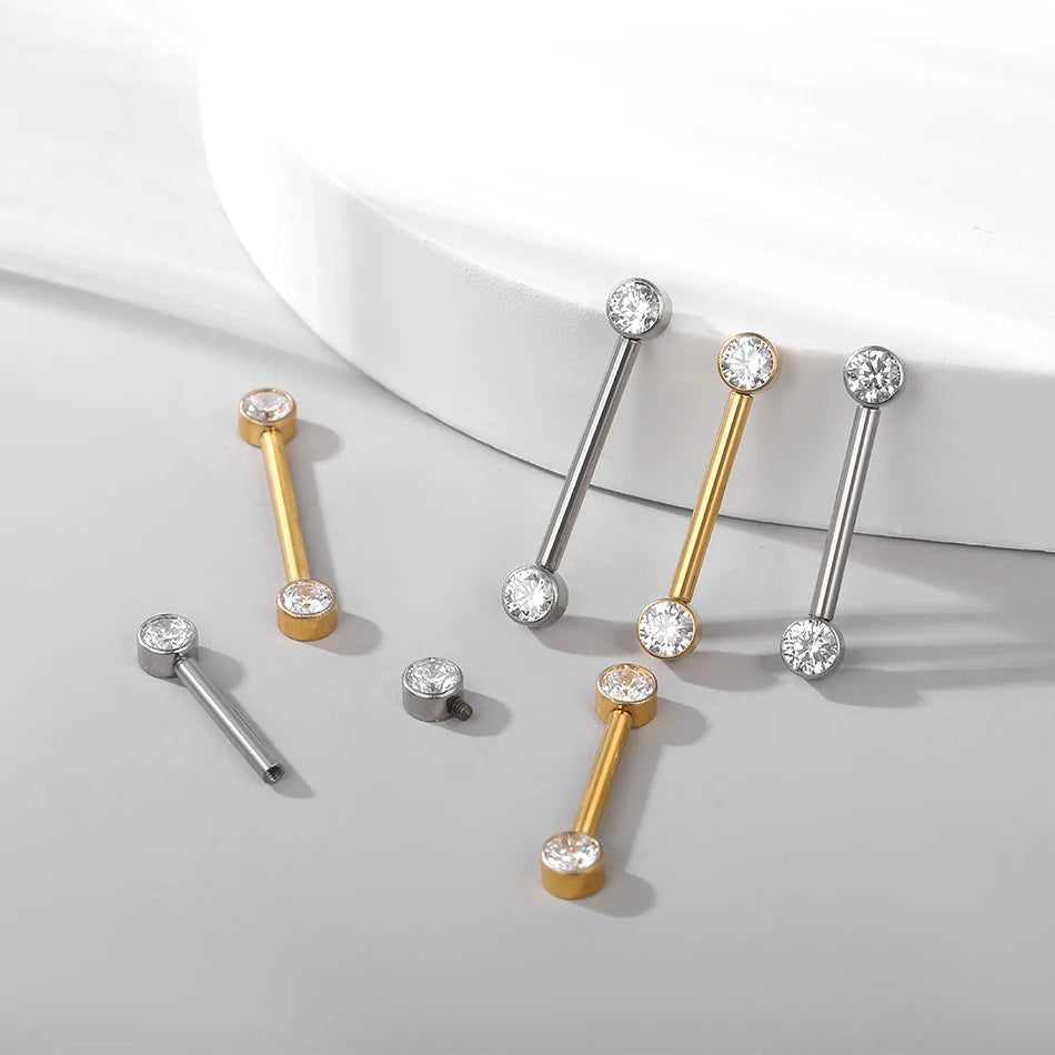 1/2Pcs Titanium Nipple Piercing Jewelry CZ Bezel Tongue Nipple Bars Piercing for Breasts Sexy Piercing Mamilo for Women 12-20mm