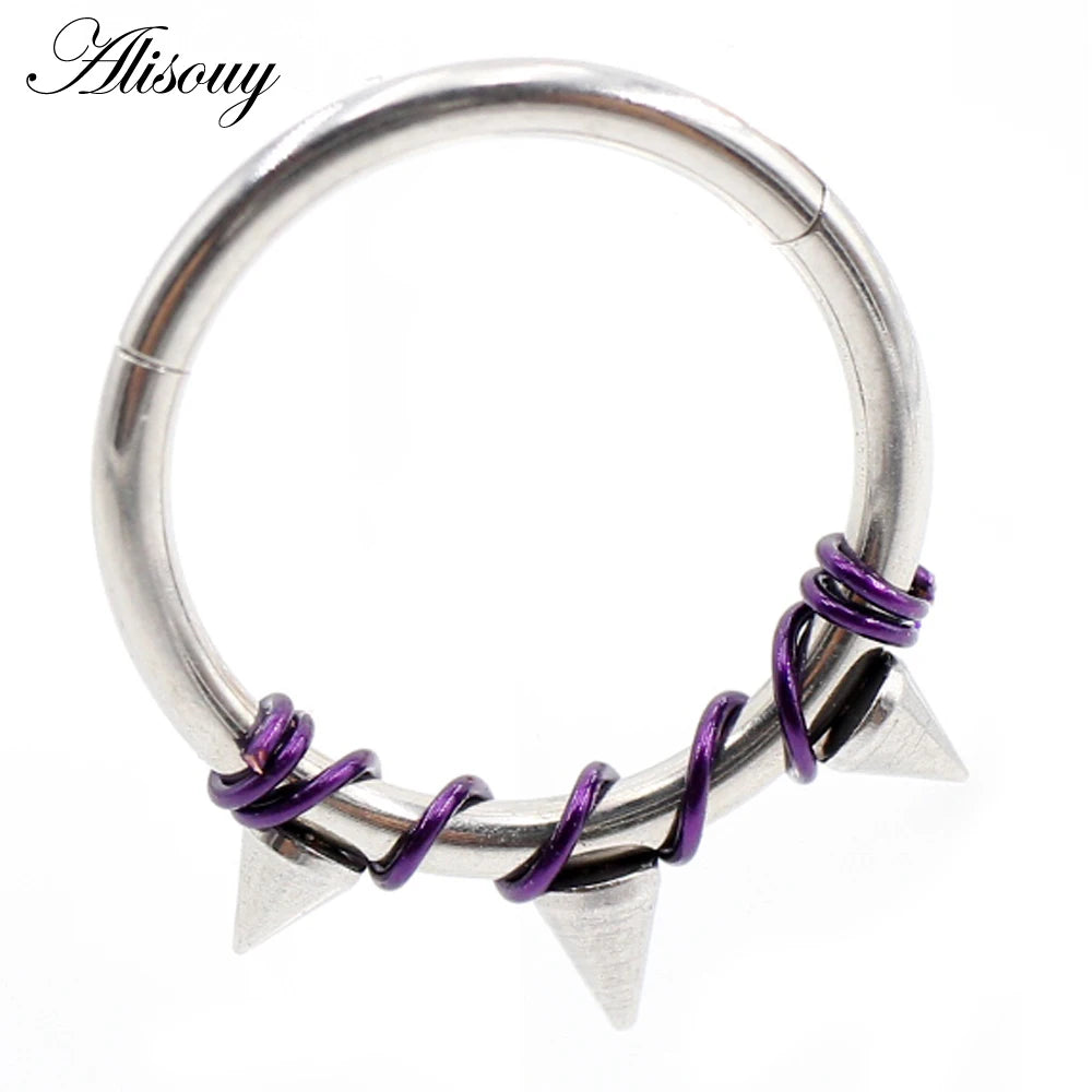 Alisouy 1PC Stainless Steel Twist Wire Hinged Clicker Nose Hoop Rings Ear Cartilage Tragus Daith Septum Body Piercing Jewelry
