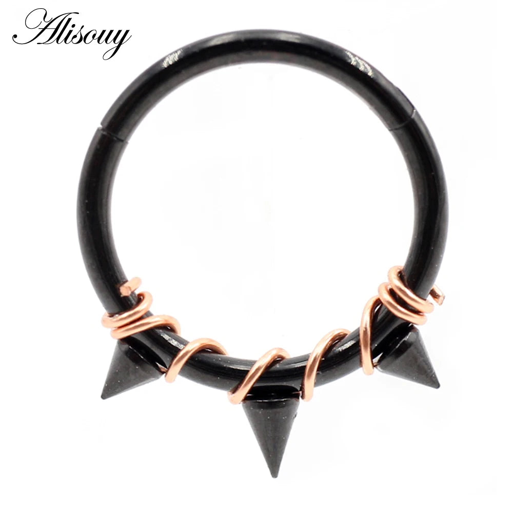 Alisouy 1PC Stainless Steel Twist Wire Hinged Clicker Nose Hoop Rings Ear Cartilage Tragus Daith Septum Body Piercing Jewelry