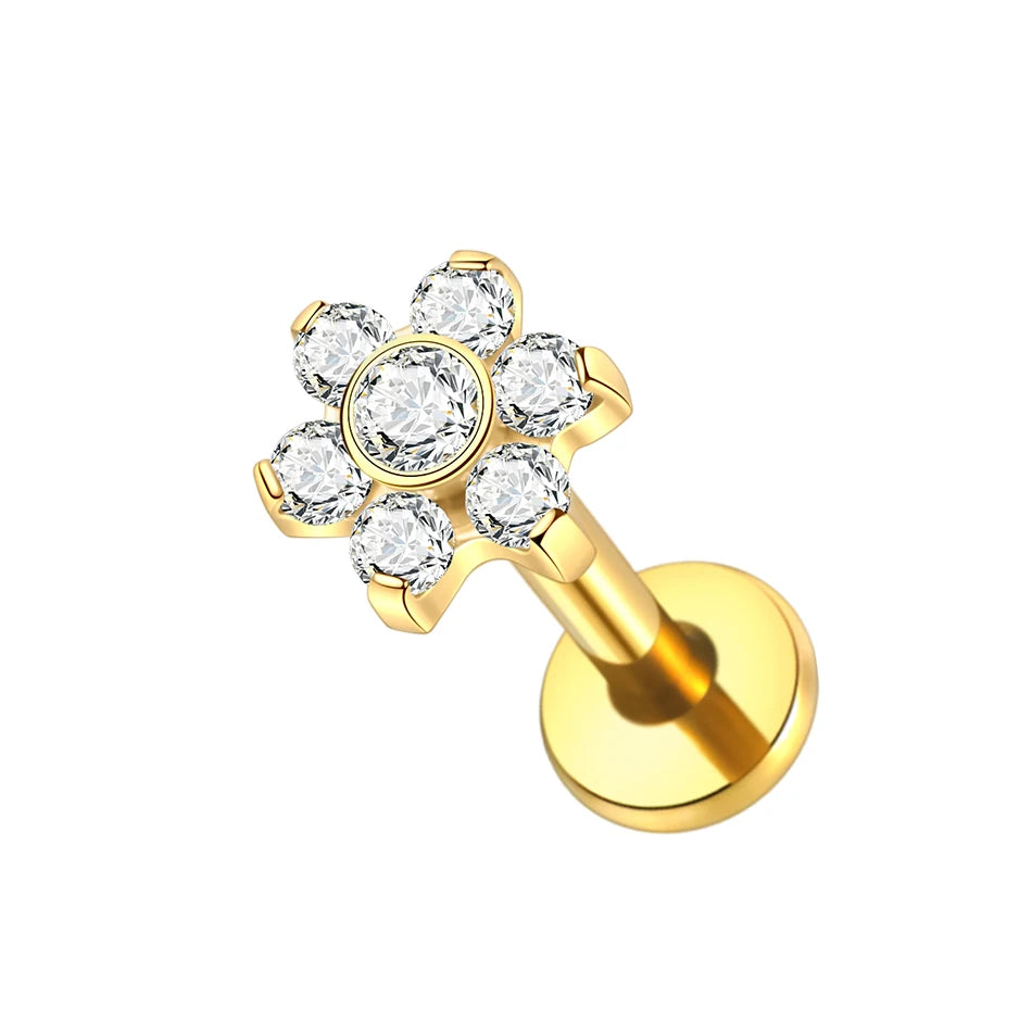 1PC Titanium Ear Cartilage Piercings Flat Back Stud Earring Internal Thread Butterfly Cross CZ Helix Tragus Piercing Jewelry 16G