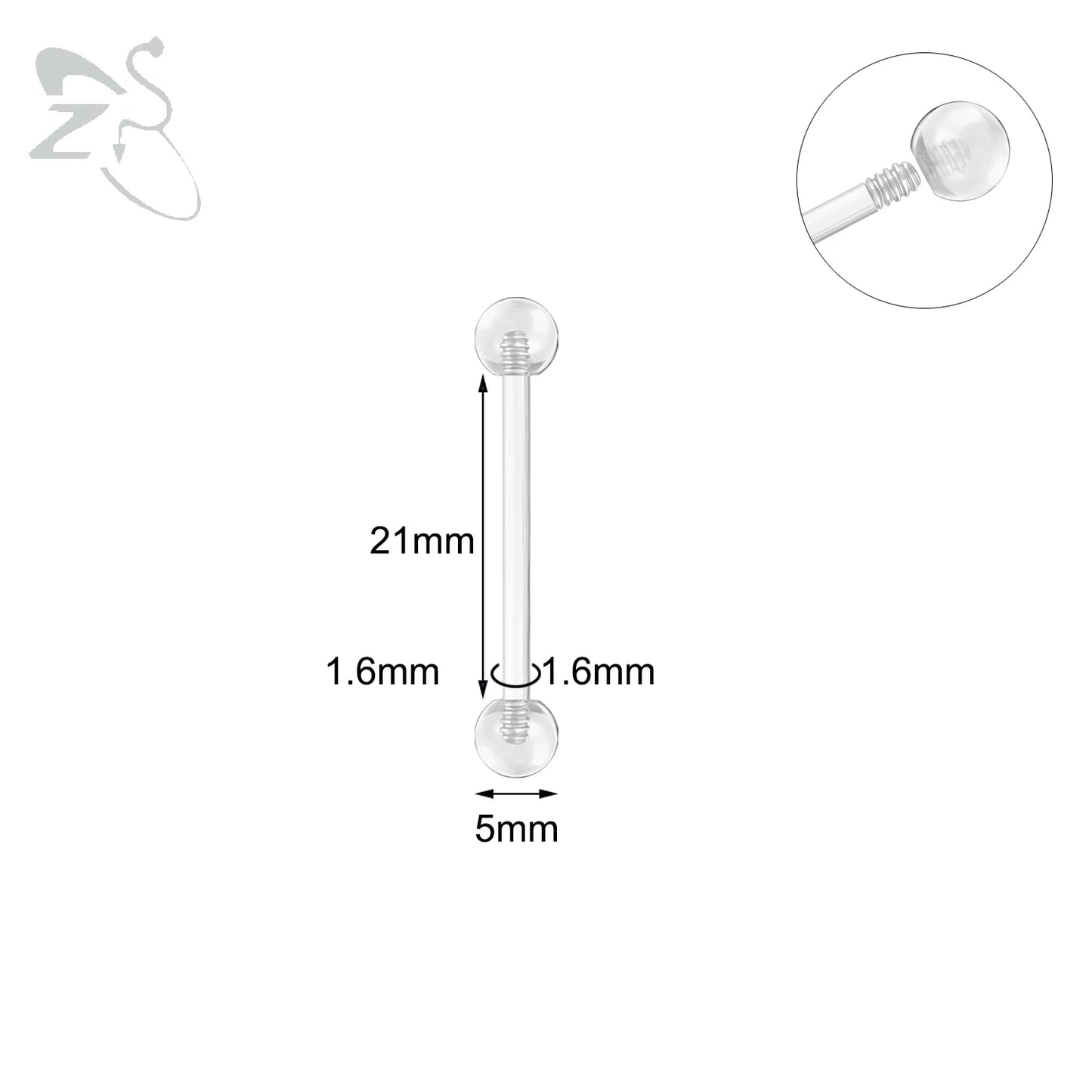 ZS 1PC Acrylic Stud Earring for Women Men Transparent Double Headed Round Earring Ear Helix Conch Cartilage Piercing 14G Jewelry