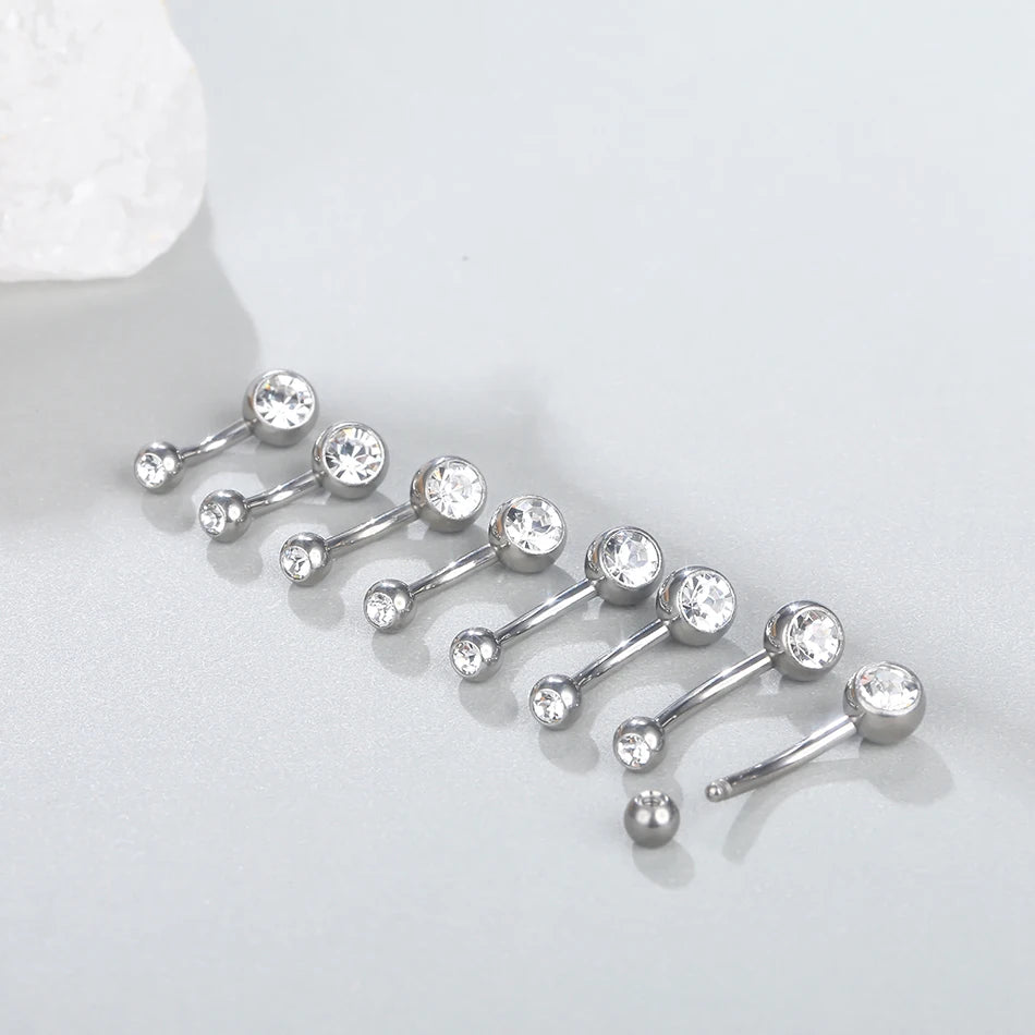 1PCS G23 Titanium 14G Gold Color Belly Button Rings Navel Nombril Piercing CZ Gem 6/8/10/12mm Bar Belly Piercing Sexy Jewelry