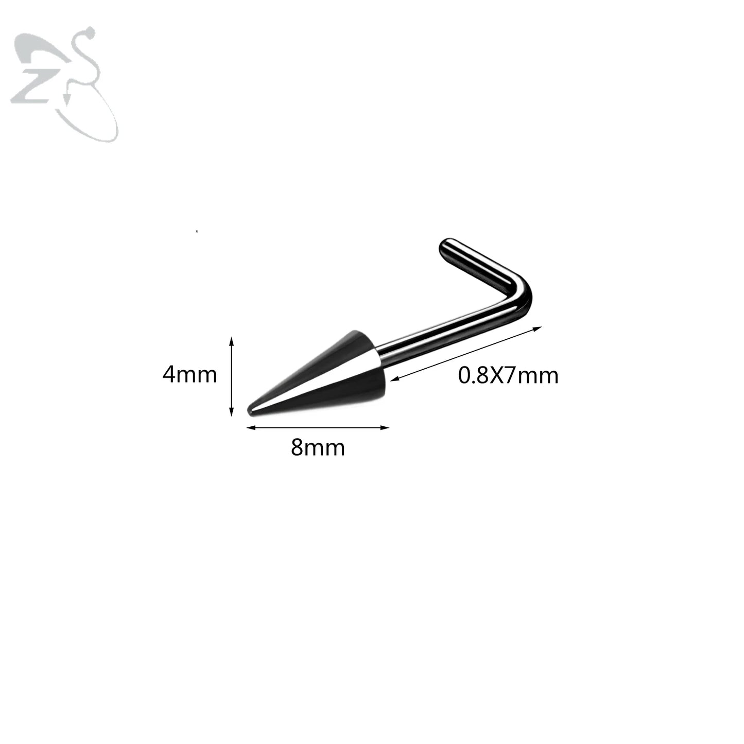 ZS 1PC 20G Spike Nose Ring Stainless steel Nose Stud Black Color Cone Nostril Piercing L-Shaped Seputm Nose Hole Body Piercings