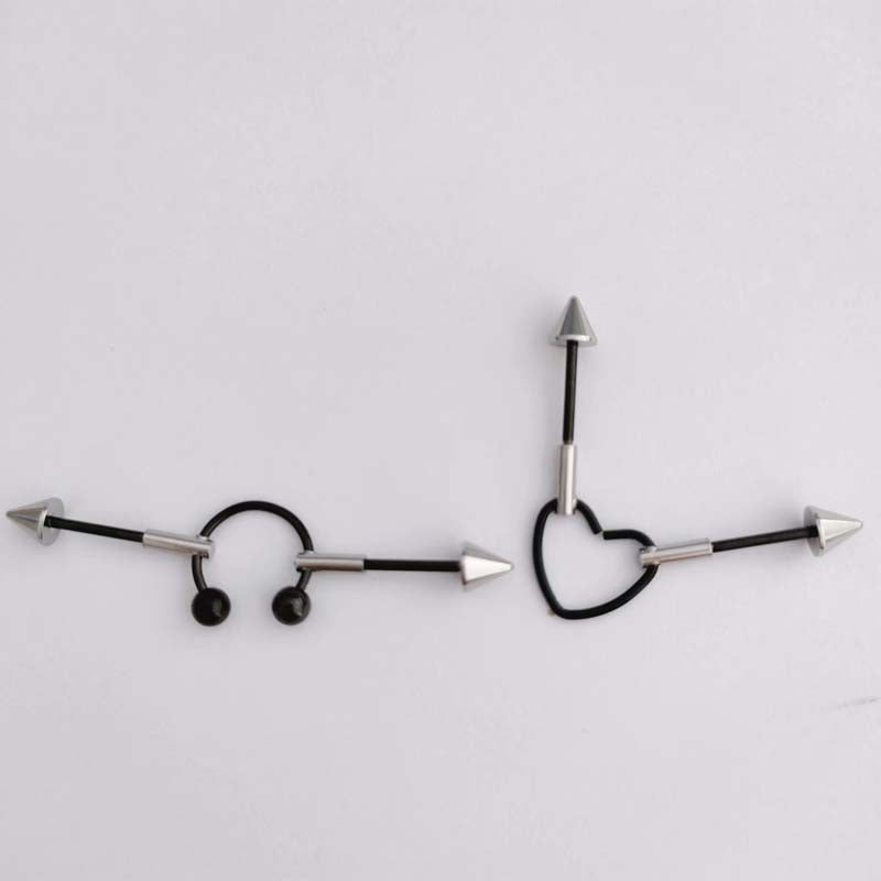 1PC New Stainless Steel Industrial Piercing Contrasting Colors Design Movable Adjustable Industrial Bar Heart Ear Piercing 16G