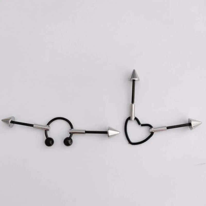 1PC New Stainless Steel Industrial Piercing Contrasting Colors Design Movable Adjustable Industrial Bar Heart Ear Piercing 16G