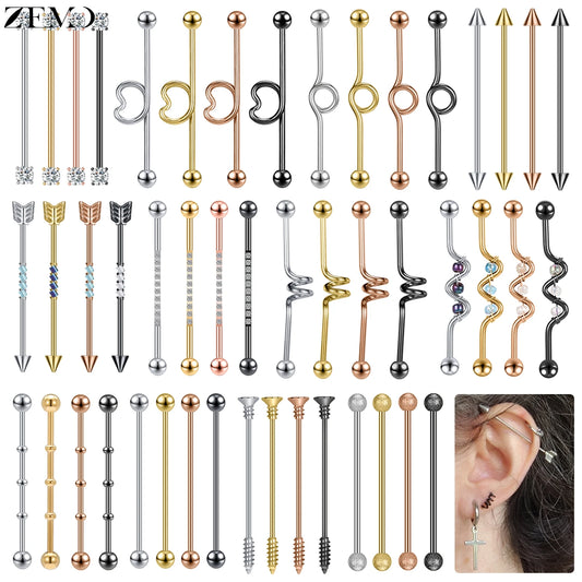 ZEMO 38MM Stainless Steel Industrial Barbell Earrings - Unisex, Multistyle