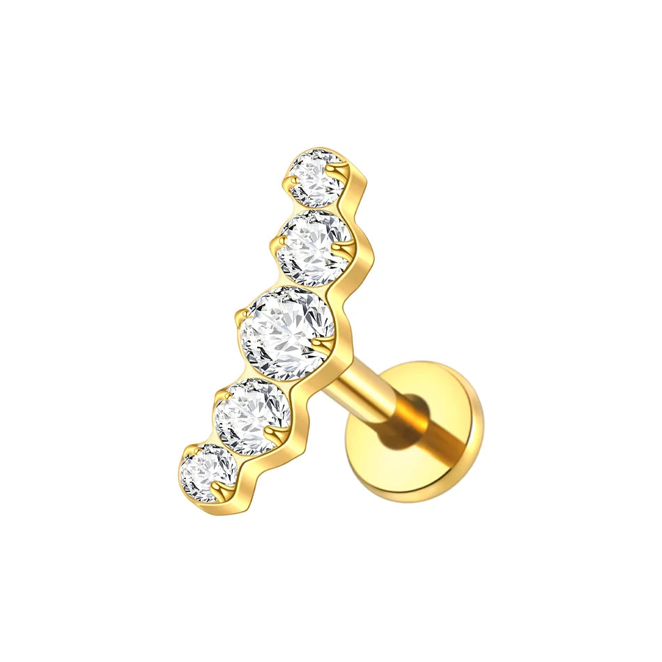 1PC Titanium Ear Cartilage Piercings Flat Back Stud Earring Internal Thread Butterfly Cross CZ Helix Tragus Piercing Jewelry 16G