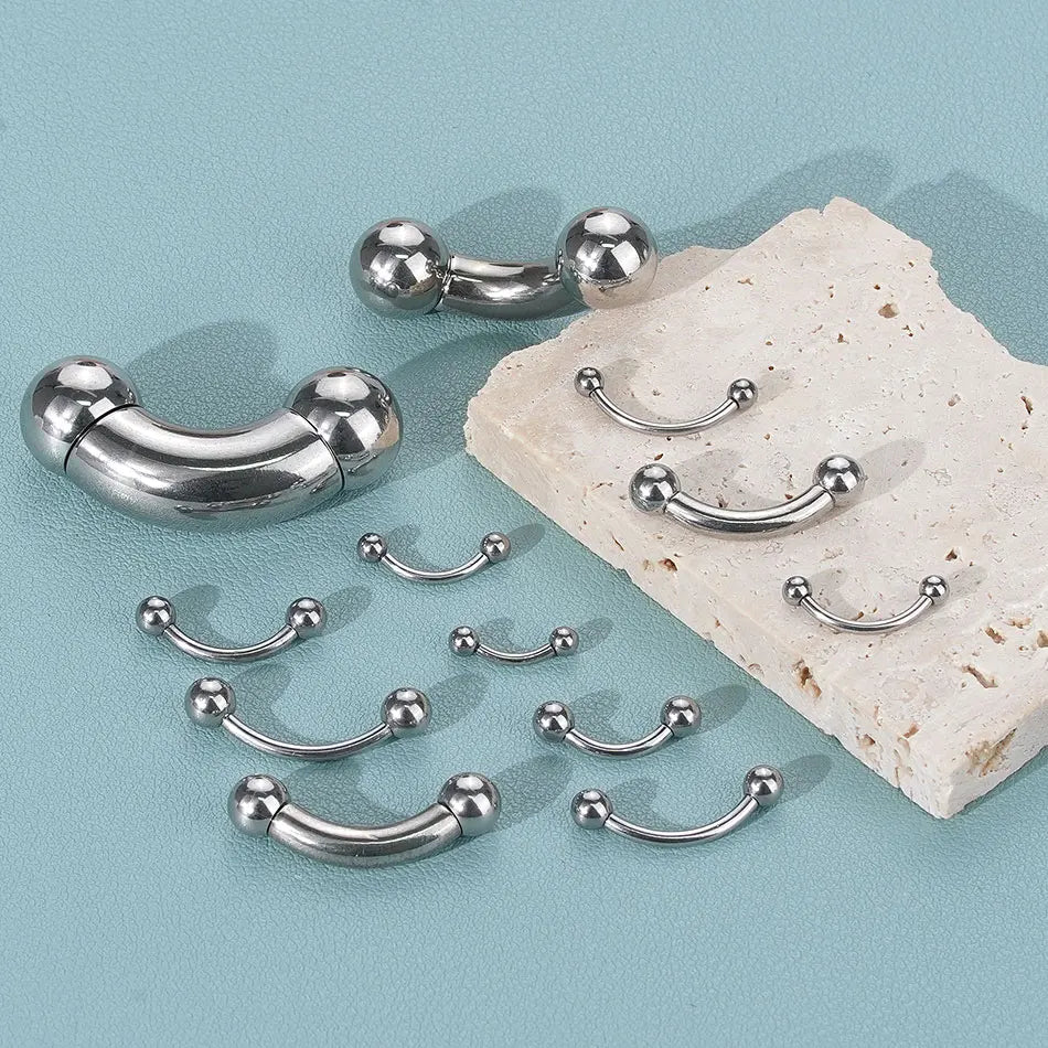 1/5PCS Steel Curved Barbell Banana Large Size 16G-00G Eyebrow Cartilage Tragus Piercing Earring Lip Stud Tongue Jewelry for Men