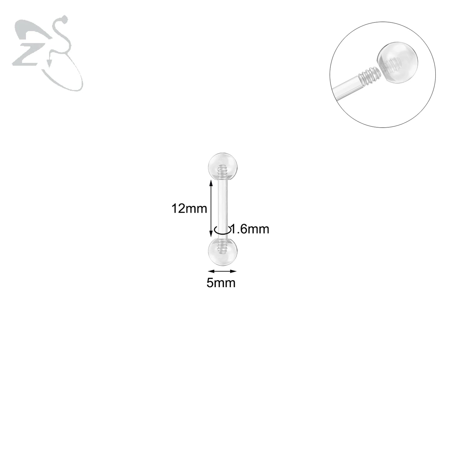 ZS 1PC Acrylic Stud Earring for Women Men Transparent Double Headed Round Earring Ear Helix Conch Cartilage Piercing 14G Jewelry