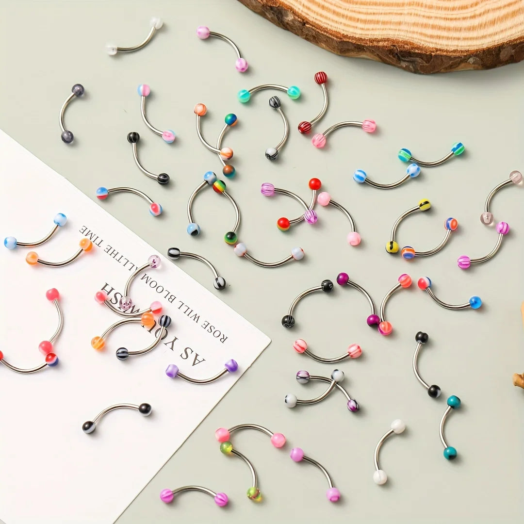 10/20/30/50Pcs Acrylic Ball Curved Barbell Eyebrow Rings Stainless Steel Rod Piercing Jewelry Set for Unisex Mixed Colors