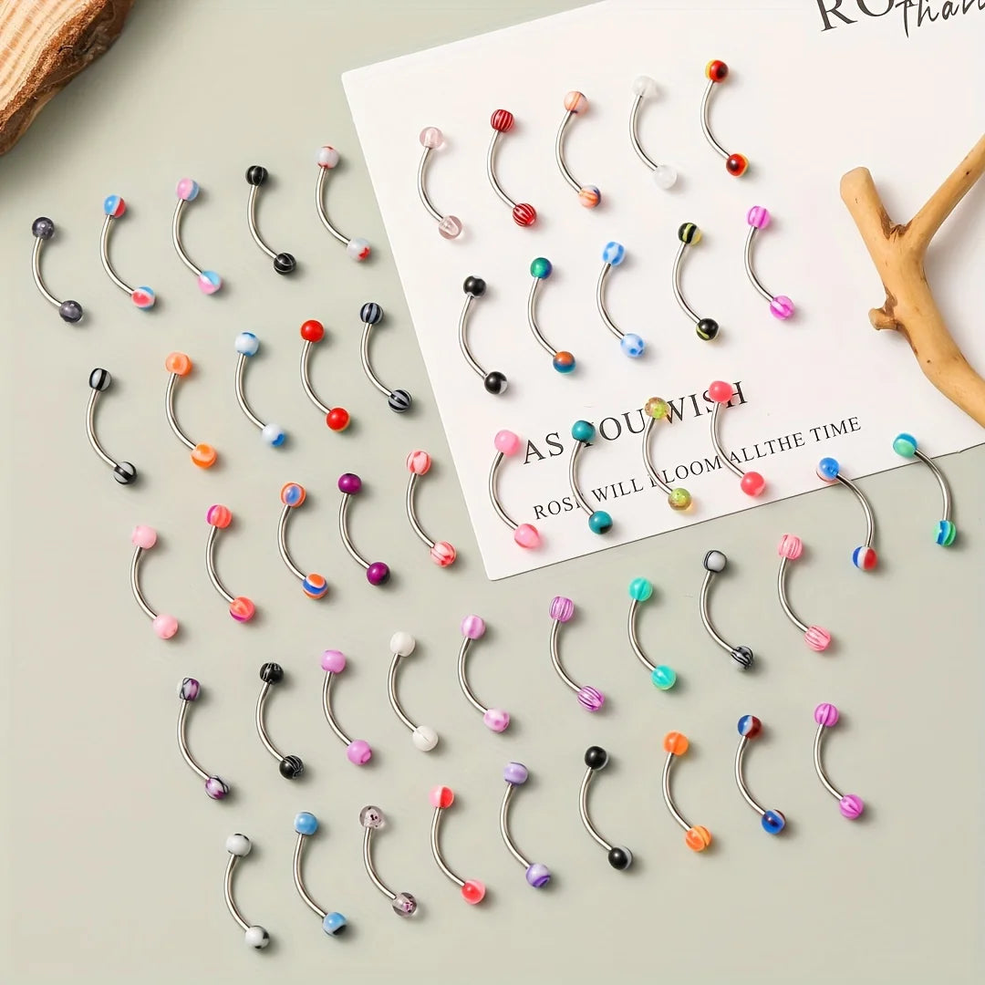 10/20/30/50Pcs Acrylic Ball Curved Barbell Eyebrow Rings Stainless Steel Rod Piercing Jewelry Set for Unisex Mixed Colors