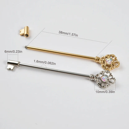 1PC Stainless Steel 14G Industrial Barbell Piercing Key Earrings Cartilage Helix Piercing Jewelry for Women Men Barbell Piercing