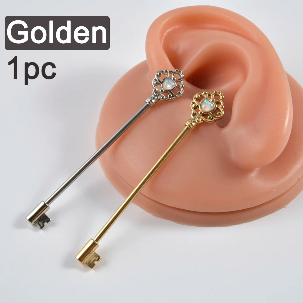 1PC Stainless Steel 14G Industrial Barbell Piercing Key Earrings Cartilage Helix Piercing Jewelry for Women Men Barbell Piercing
