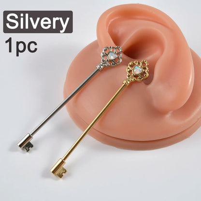 1PC Stainless Steel 14G Industrial Barbell Piercing Key Earrings Cartilage Helix Piercing Jewelry for Women Men Barbell Piercing