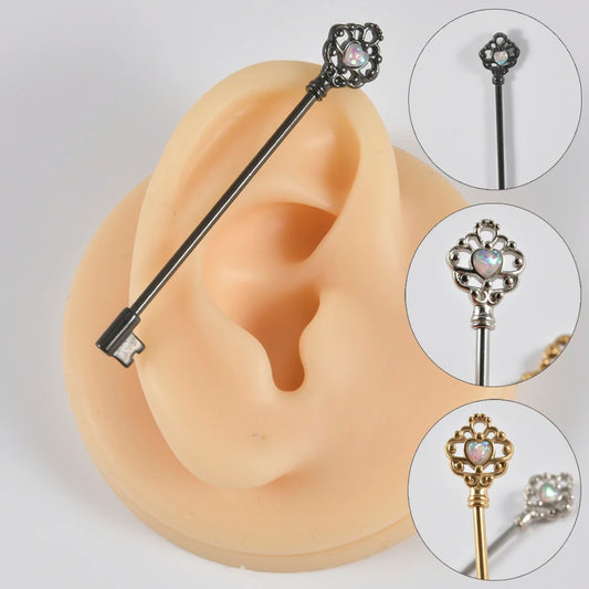 1PC Stainless Steel 14G Industrial Barbell Piercing Key Earrings Cartilage Helix Piercing Jewelry for Women Men Barbell Piercing