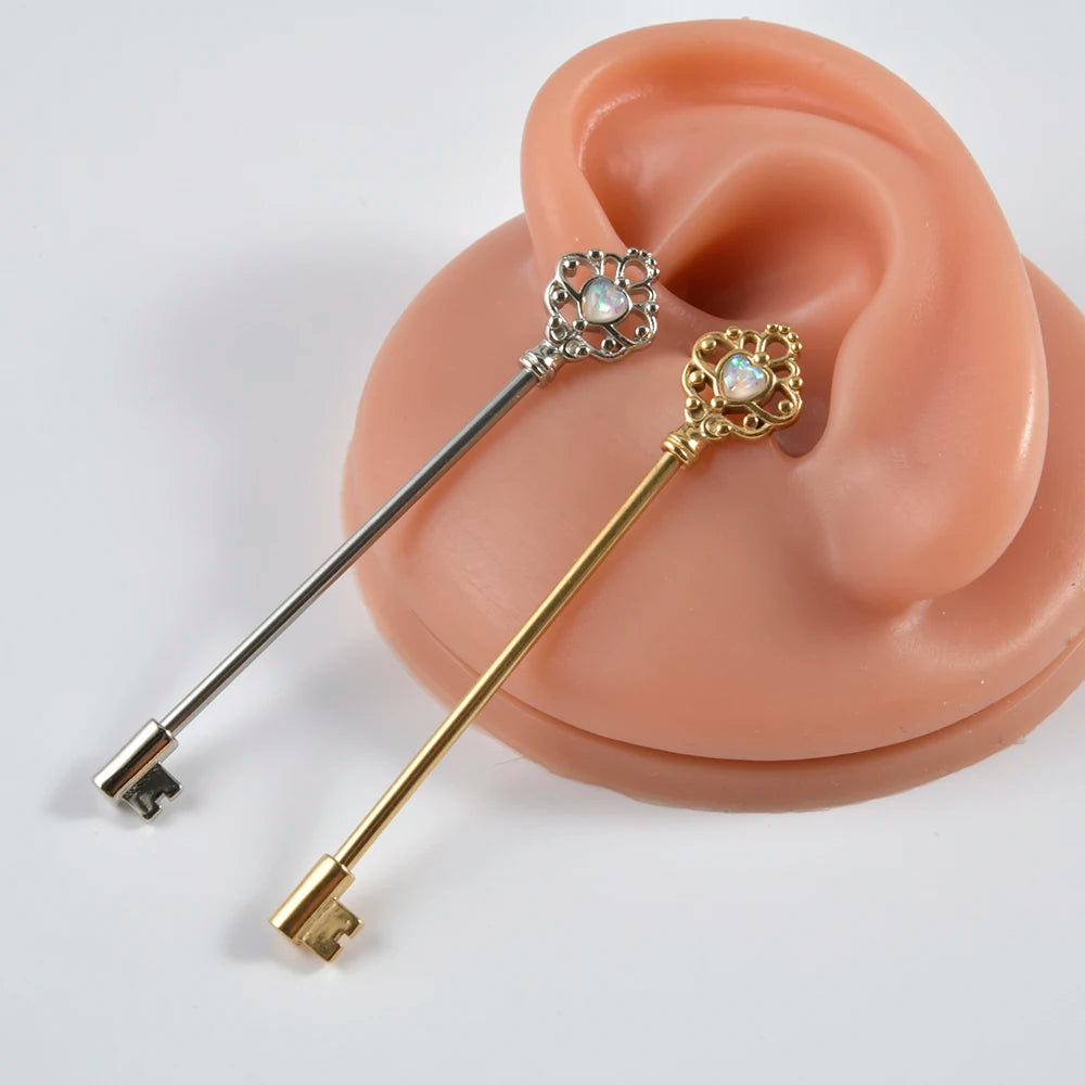 1PC Stainless Steel 14G Industrial Barbell Piercing Key Earrings Cartilage Helix Piercing Jewelry for Women Men Barbell Piercing