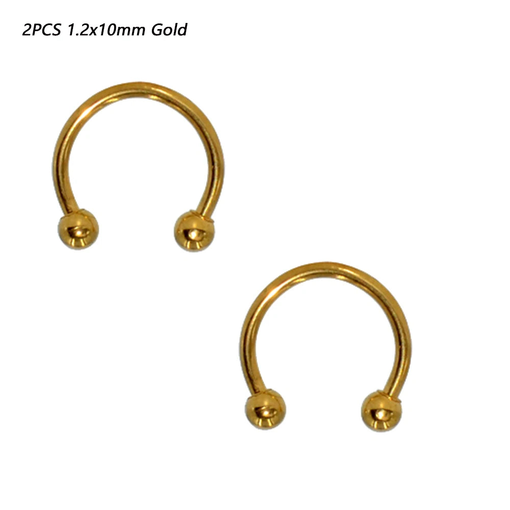 2 Pcs Stainless Steel Nostril Nose Ring Lip Rings Earrings Circular Piercing Ball Horseshoe Hoop Ring Piercing Body Jewelry
