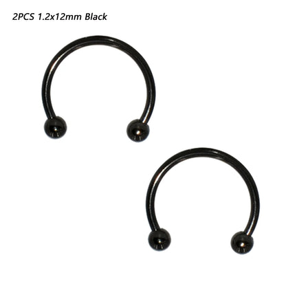 2 Pcs Stainless Steel Nostril Nose Ring Lip Rings Earrings Circular Piercing Ball Horseshoe Hoop Ring Piercing Body Jewelry