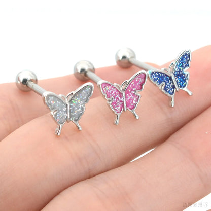 Starbeauty New Rainbow Sequins Butterfly Tongue Piercing Barbell 14G Tongue Rings Surgical Steel Bars Tounge Ring Unisex Jewelry