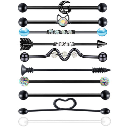 14G Industrial Piercing Barbells Jewelry Surgical Steel CZ Marble Pearl Style for Women Men Cartilage Earring Body Piercing