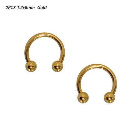 2 Pcs Stainless Steel Nostril Nose Ring Lip Rings Earrings Circular Piercing Ball Horseshoe Hoop Ring Piercing Body Jewelry