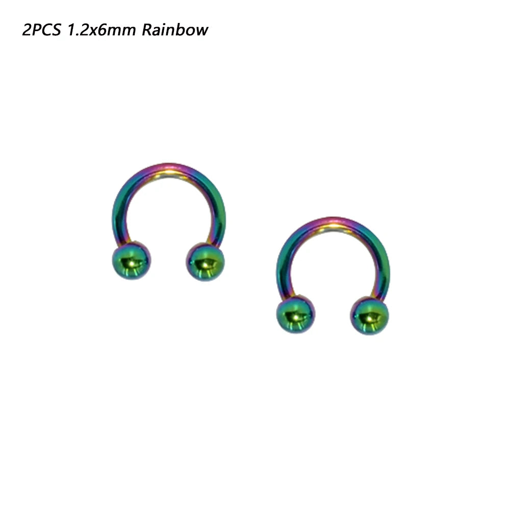 2 Pcs Stainless Steel Nostril Nose Ring Lip Rings Earrings Circular Piercing Ball Horseshoe Hoop Ring Piercing Body Jewelry