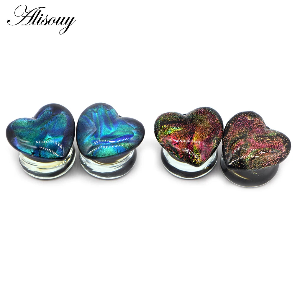 Alisouy 2PCS Fashion Round Blue Milky Way Glass Ear Piercing Plugs Strechers Fake Earrrings Romantic Gift For Unisex 6mm to 25mm