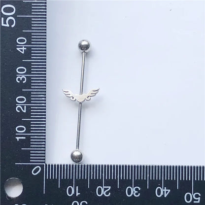 14G Cross Industrial Barbell Piercing Heart Earring Straigh Bar Cartilage Ear Piercing Barbells Body Jewelry Ear Piercing Ring